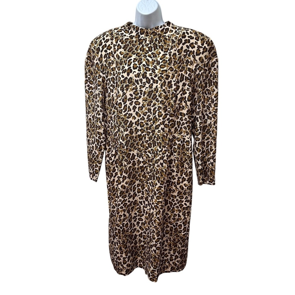 St John Silk Blend Leopard Animal Print Dress Mock Neck Women's Size 14 NEW